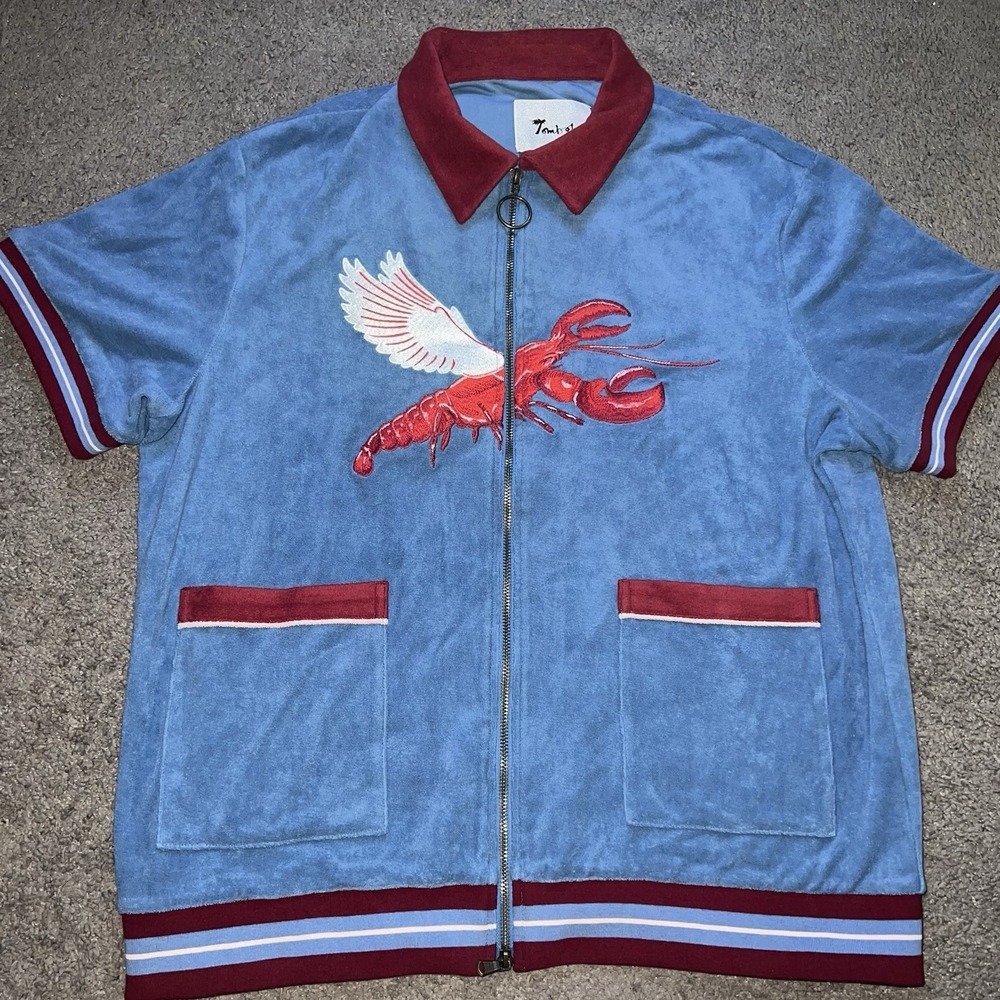 Tombolo Shirt Polo Terry Cloth All Lobsters Go To Heaven Mens XL Blue S/S Rare